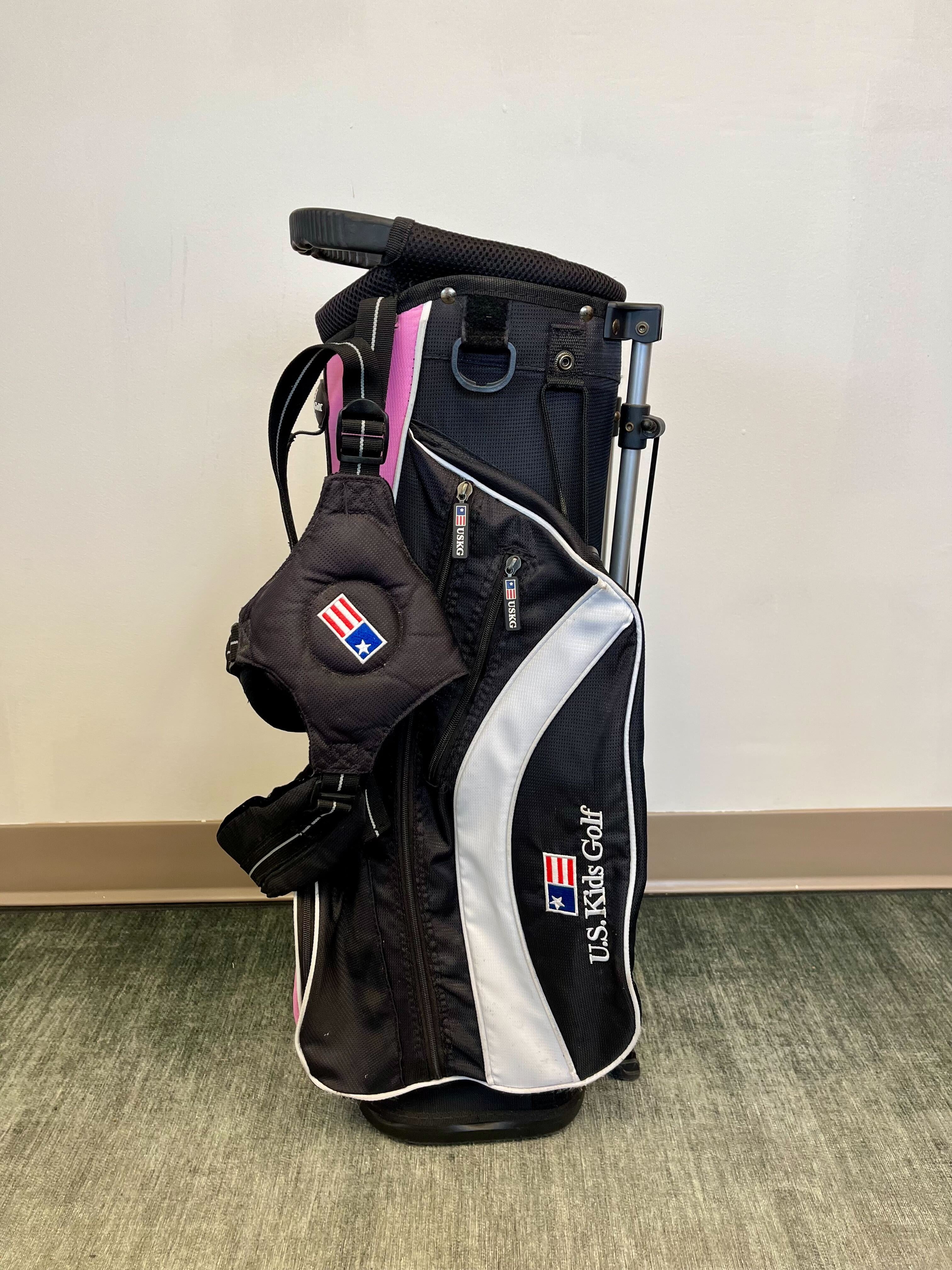 US Kids Golf Stand Golf Bag Black/Pink 4 Dividers 4 Pockets-Next Round