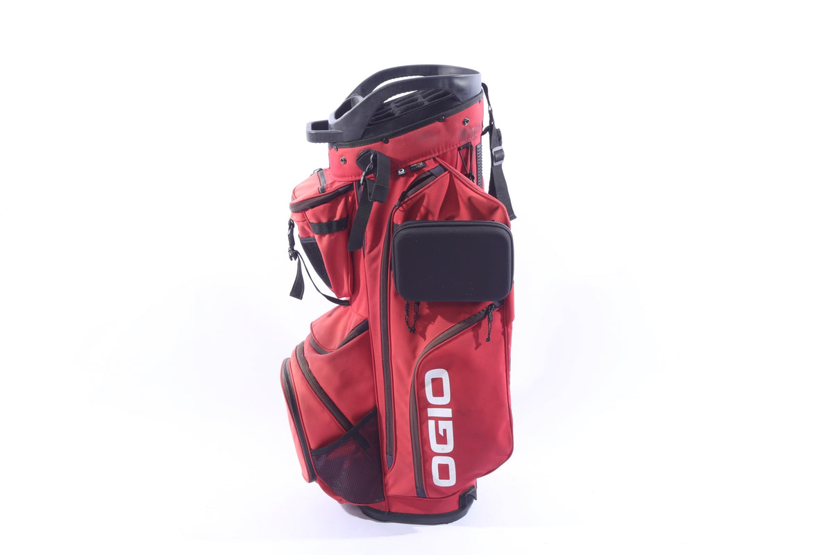 Used Ogio Alpha Convoy 514 Red Cart Bag - 14-Way - 10 Pockets - Rain Cover Included