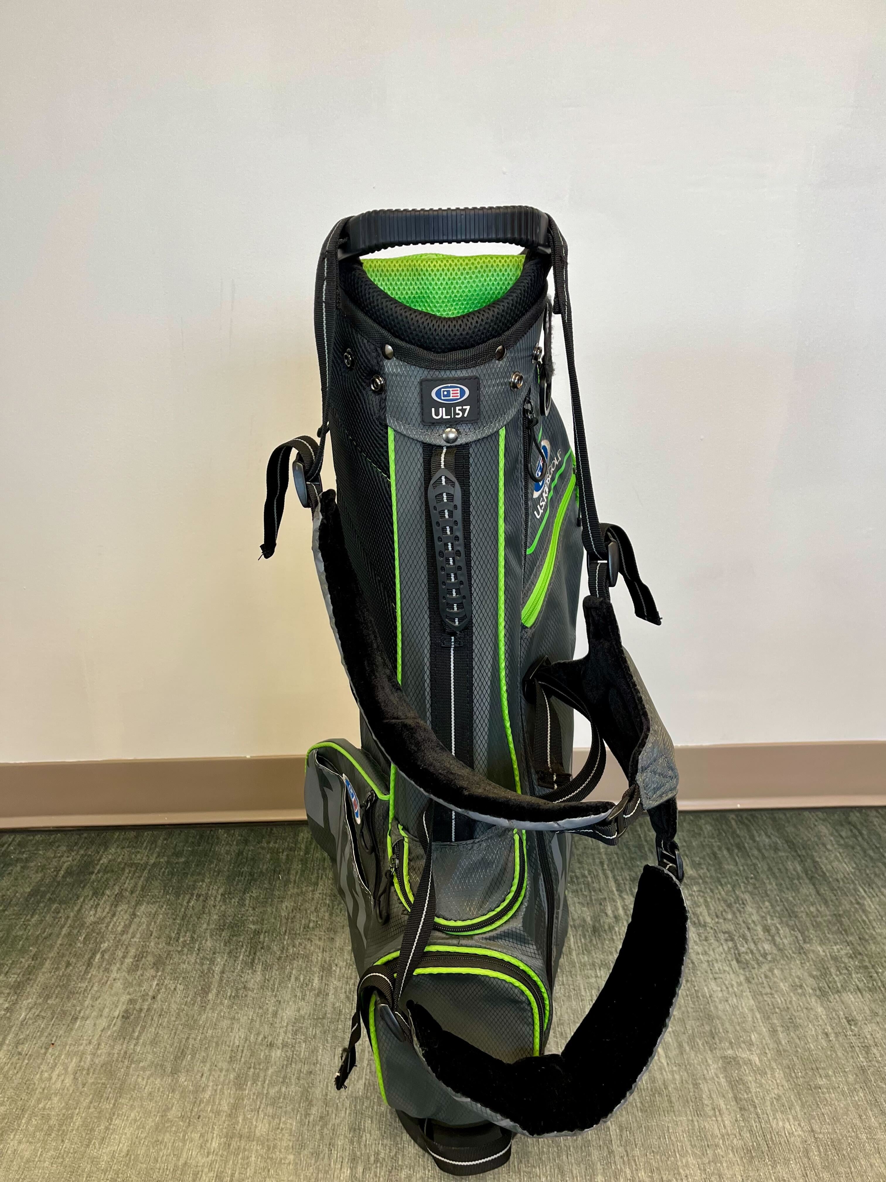 US Kids Golf Stand Golf Bag Black/Green/Gray 4 Dividers 5 Pockets-Next Round