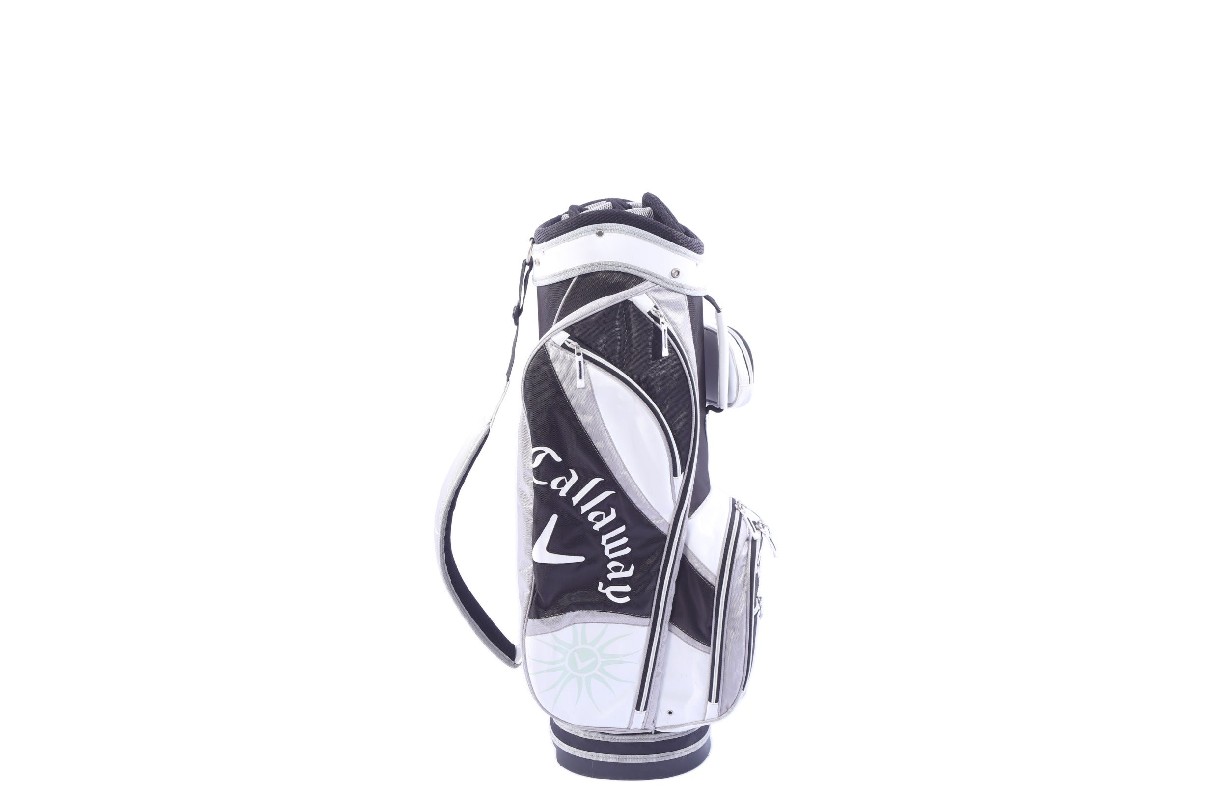 Used Callaway Solaire Black/White Cart Bag - 8-Way - 7 Pockets - Rain Cover Included