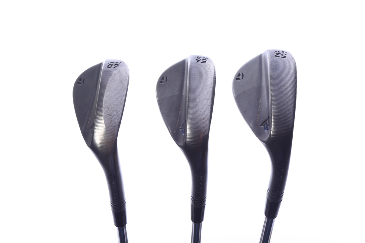 Used TaylorMade Milled Grind 3 Black Wedge Set - Right-Handed - 52*, 56*, 60* - Stiff Flex