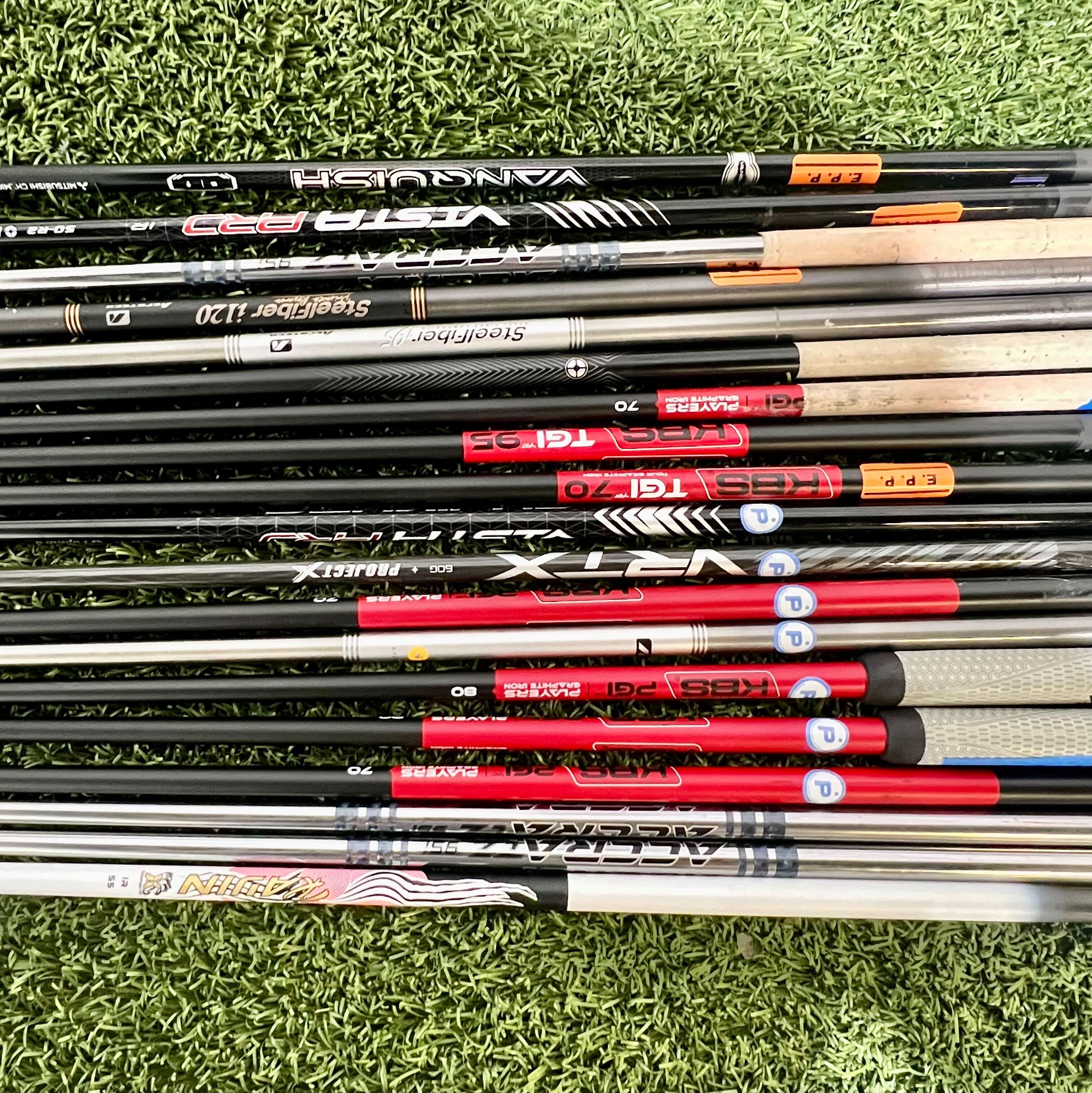 Lot of 15 Premium Golf Shafts - Various Lengths, Flexes, and Brands-Next Round