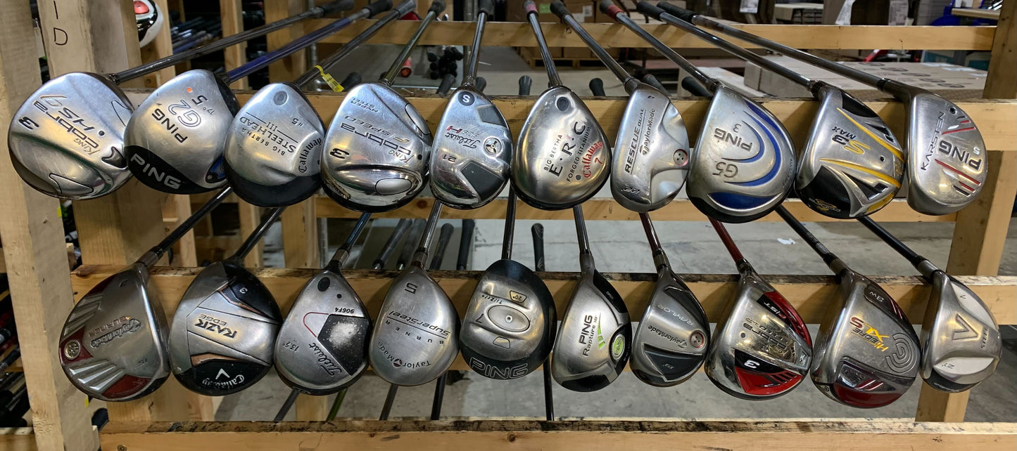 Wholesale Lot of 20 Golf Clubs - Fairway Woods & Hybrids - Men's Flex-Next Round