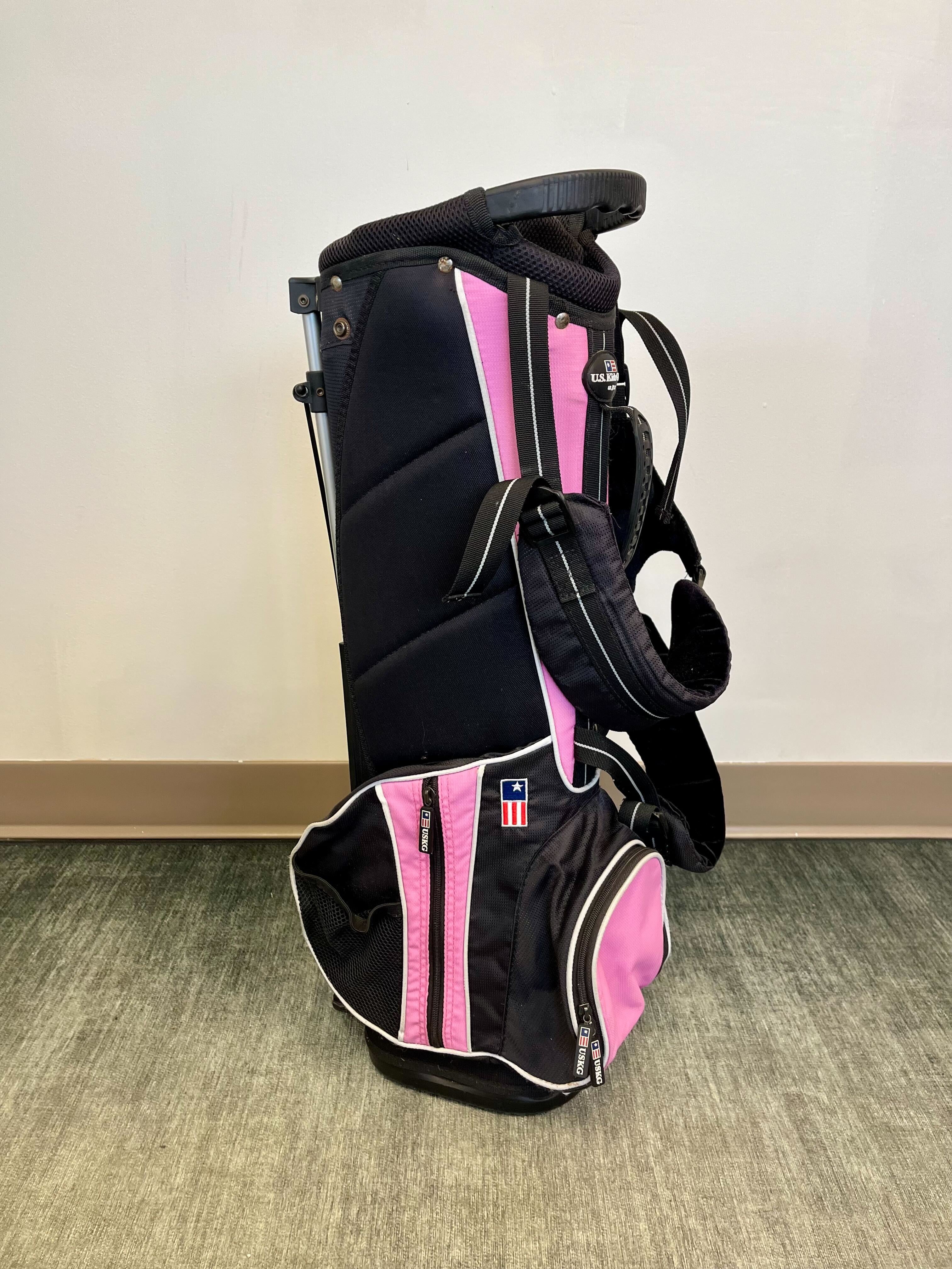 US Kids Golf Stand Golf Bag Black/Pink 4 Dividers 4 Pockets-Next Round