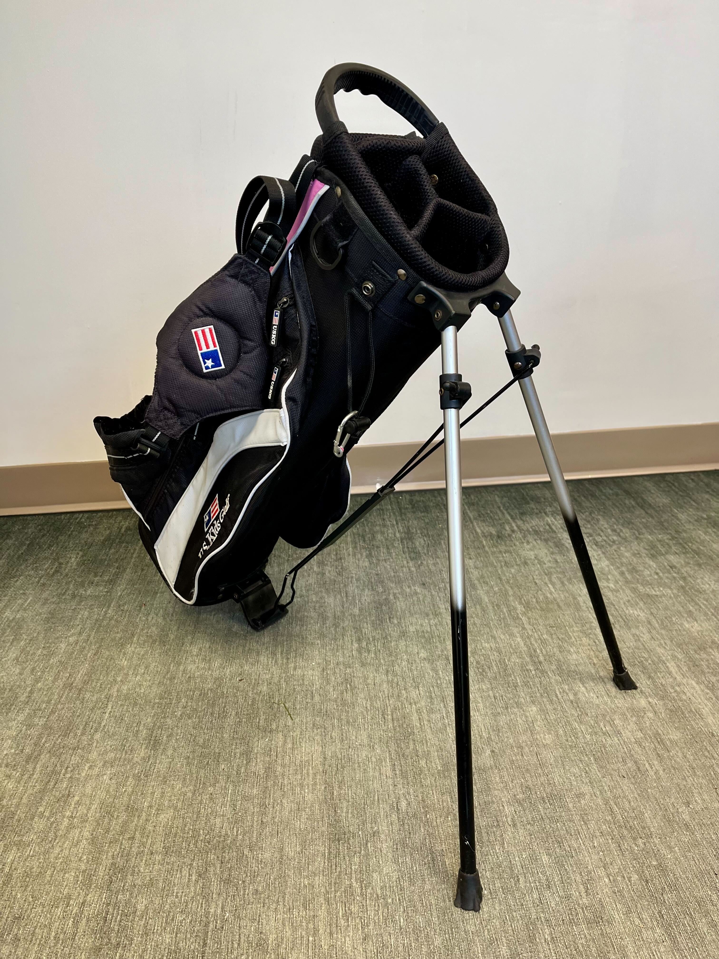 US Kids Golf Stand Golf Bag Black/Pink 4 Dividers 4 Pockets-Next Round