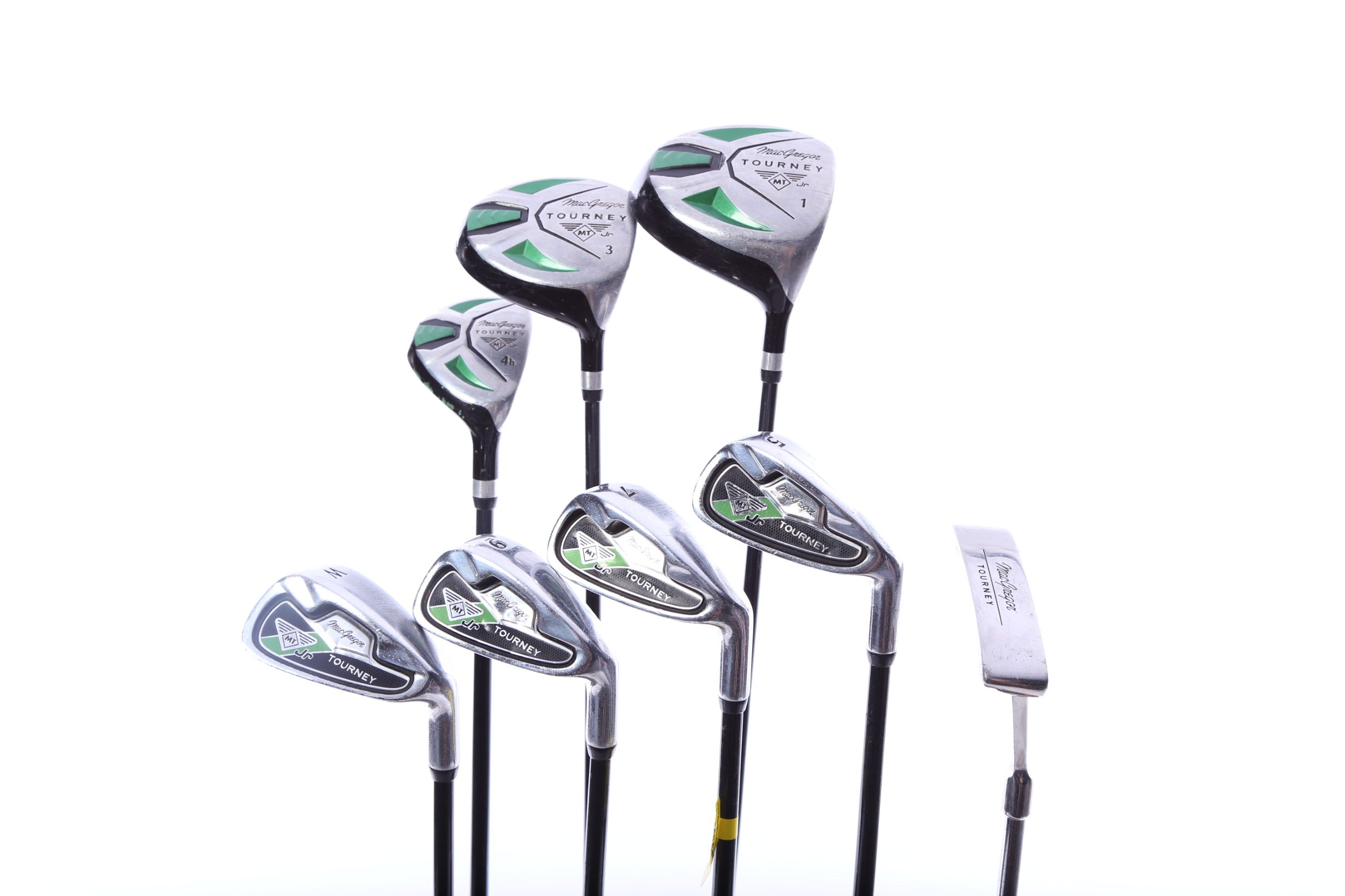 Used MacGregor Tourney MT JR Complete Set Right-Handed Driver, 3W, 4H, 5i, 7i, 9i, PW, Putter Youth Flex