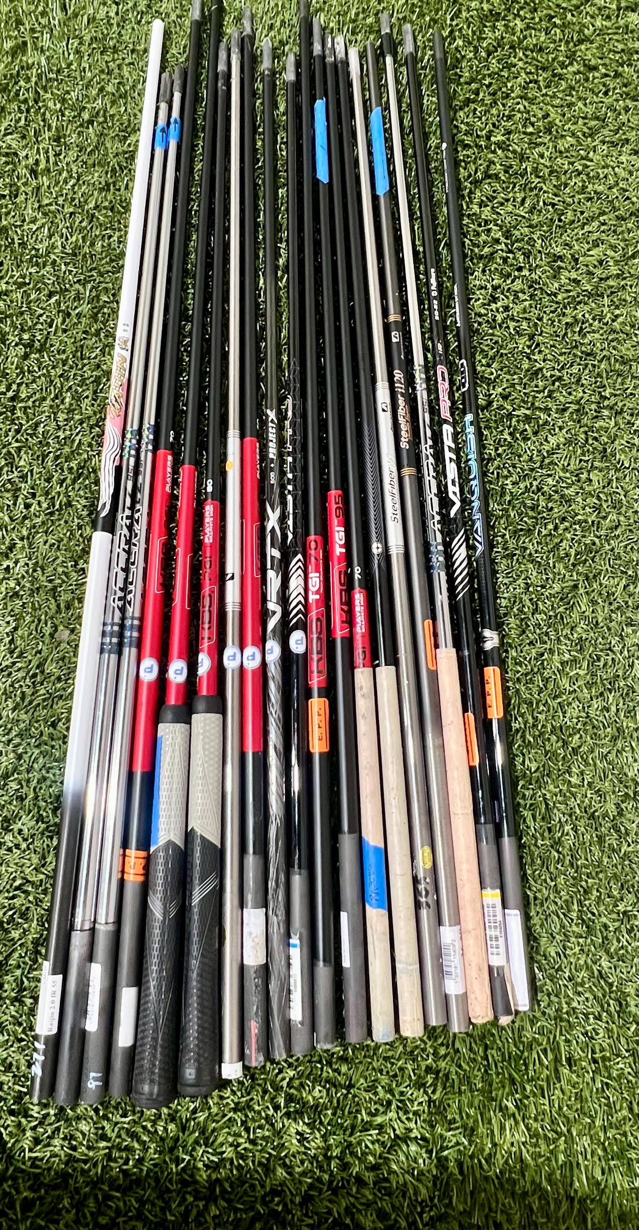 Lot of 15 Premium Golf Shafts - Various Lengths, Flexes, and Brands-Next Round