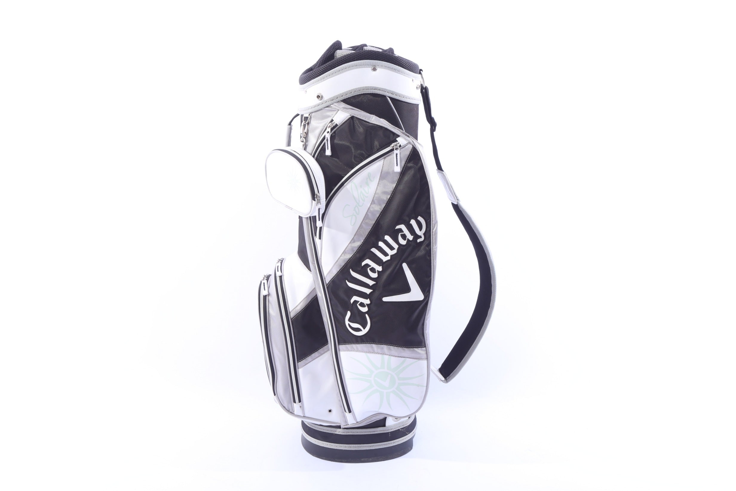 Used Callaway Solaire Black/White Cart Bag - 8-Way - 7 Pockets - Rain Cover Included