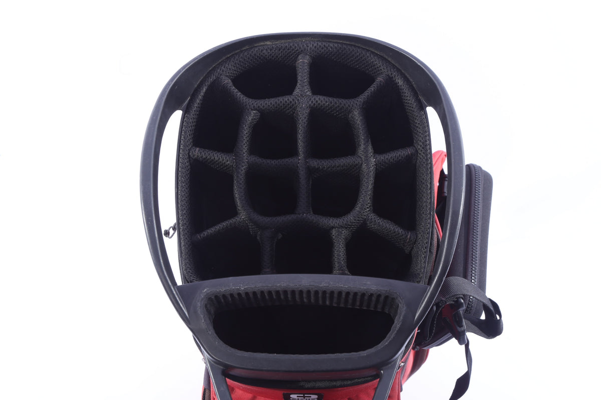 Used Ogio Alpha Convoy 514 Red Cart Bag - 14-Way - 10 Pockets - Rain Cover Included