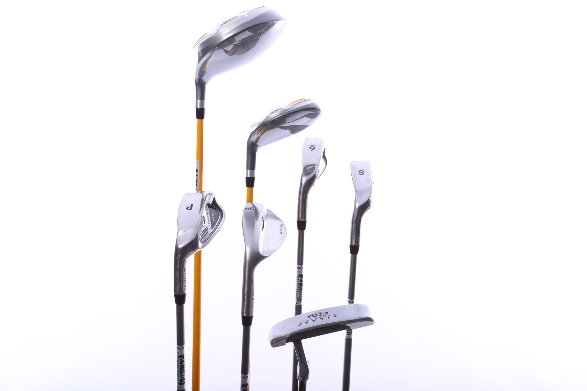 Used Us Kids Golf U/L 63 Grey/Gold Kids Set - Left-Handed - 1W, HY, 6, 8, PW, SW(56*) - Youth Flex-Next Round