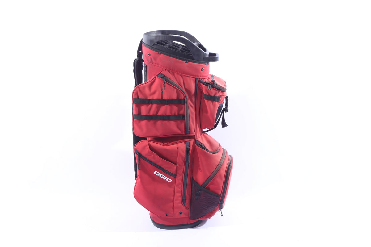 Used Ogio Alpha Convoy 514 Red Cart Bag - 14-Way - 10 Pockets - Rain Cover Included