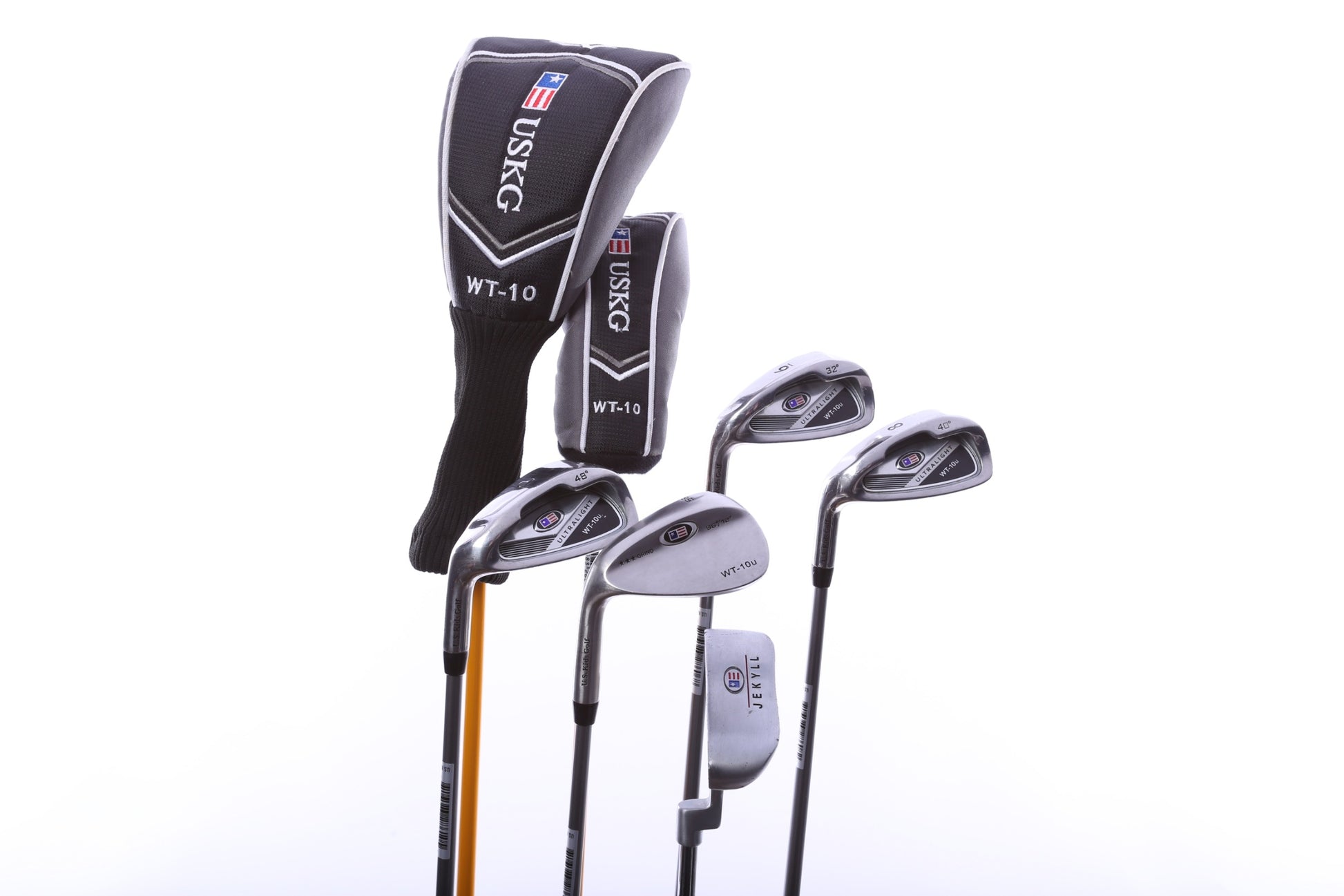 Used Us Kids Golf U/L 63 Grey/Gold Kids Set - Left-Handed - 1W, HY, 6, 8, PW, SW(56*) - Youth Flex-Next Round