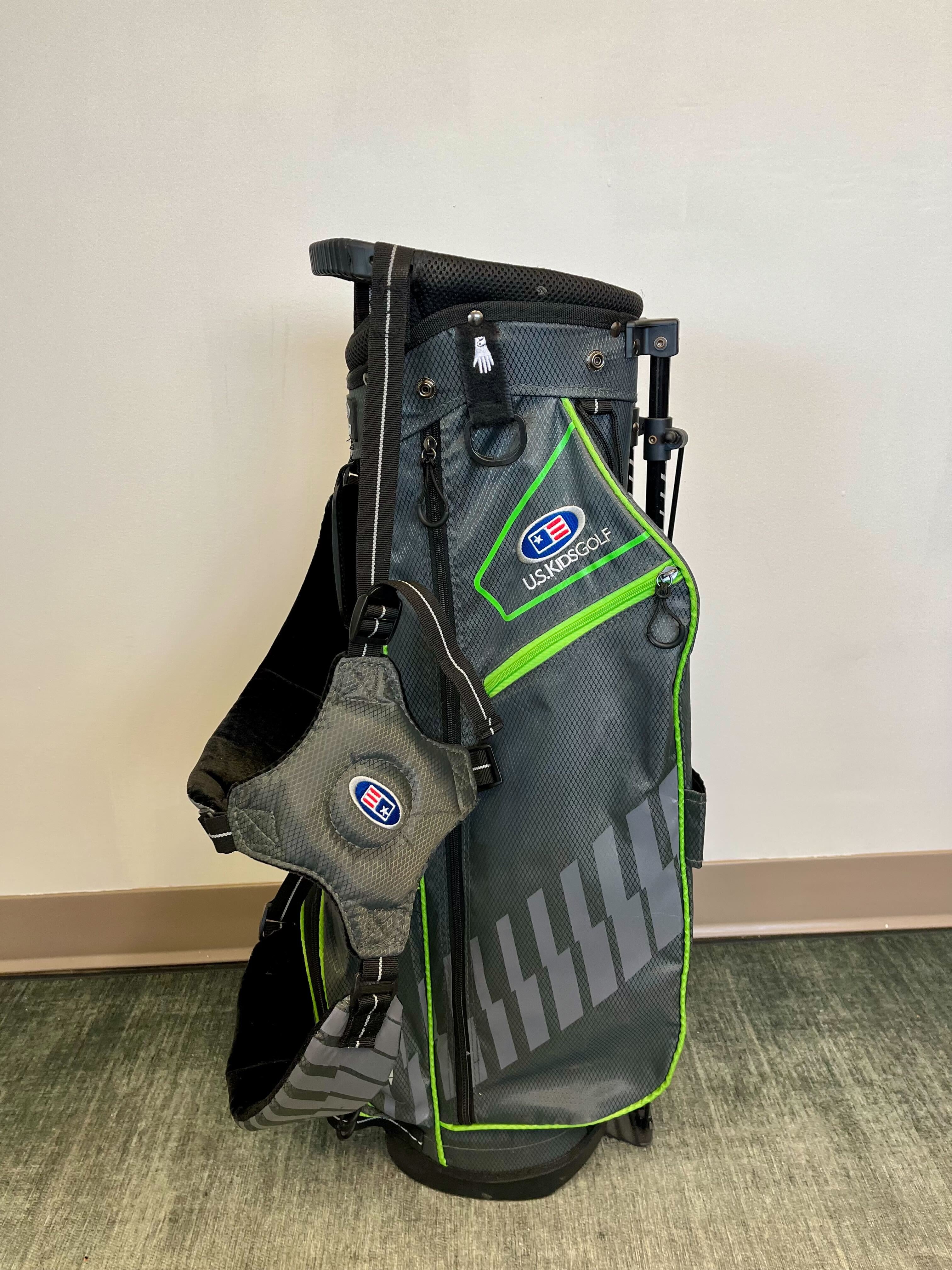 US Kids Golf Stand Golf Bag Black/Green/Gray 4 Dividers 5 Pockets-Next Round
