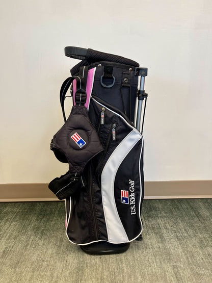 US Kids Golf Stand Golf Bag Black/Pink 4 Dividers 4 Pockets-Next Round