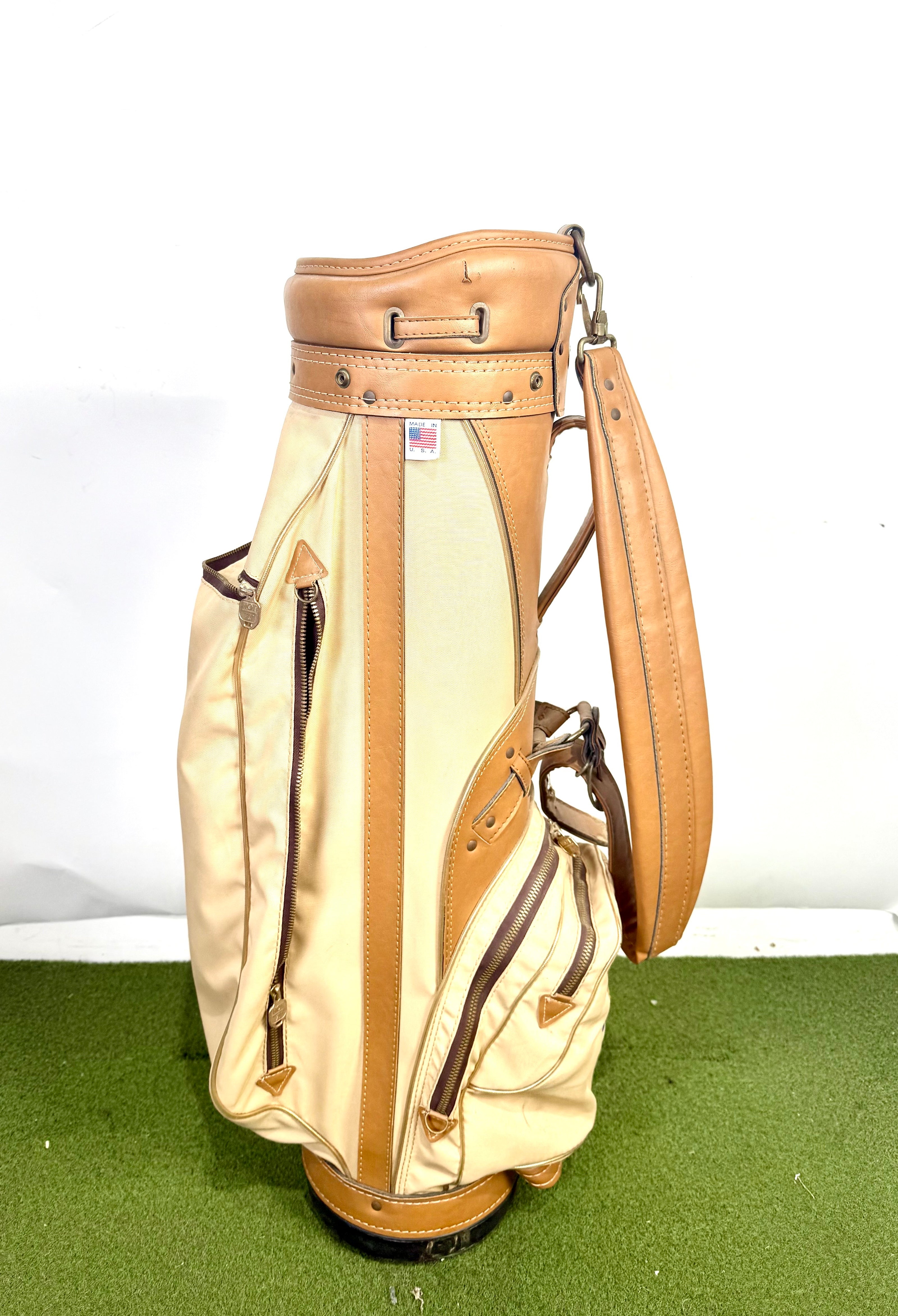 Hot-Z Cart Golf Bag - 6 Dividers 5 Pockets - With Raincover - Cream and Tan-Next Round