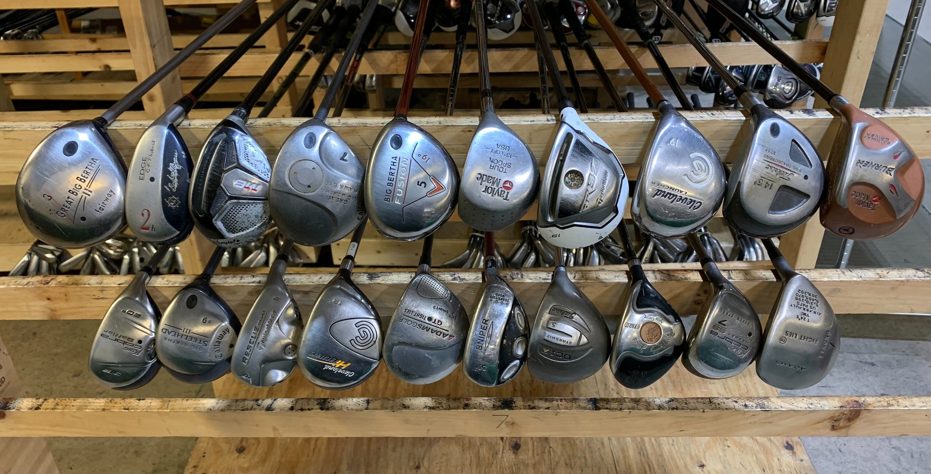 Wholesale Lot of 20 Golf Clubs - Fairway Woods & Hybrids - Men's Flex-Next Round