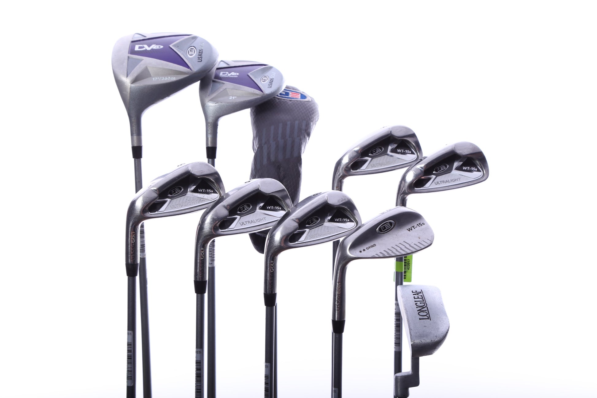Used Us Kids Golf U/L 54 Grey/Purple Kids Set - Left-Handed - 1W, FW, 4H, 6-PW, 56* Putter - Youth Flex-Next Round