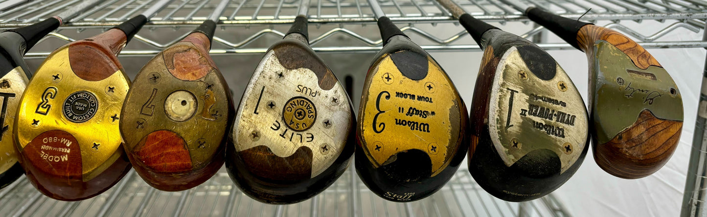 Wholesale Lot of 25 Golf Clubs - Assorted Persimmon Fairway Woods and Drivers-Next Round