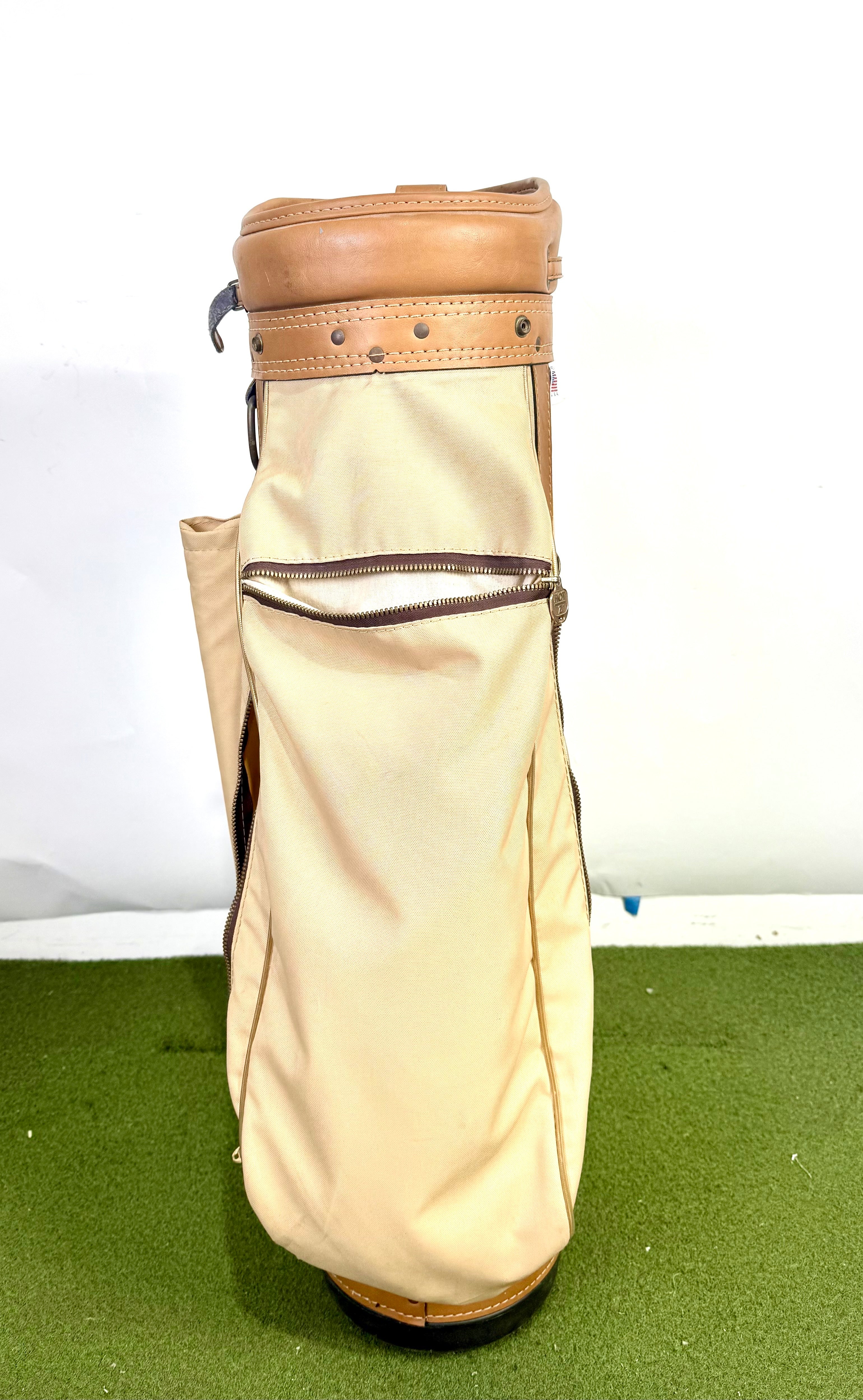 Hot-Z Cart Golf Bag - 6 Dividers 5 Pockets - With Raincover - Cream and Tan-Next Round