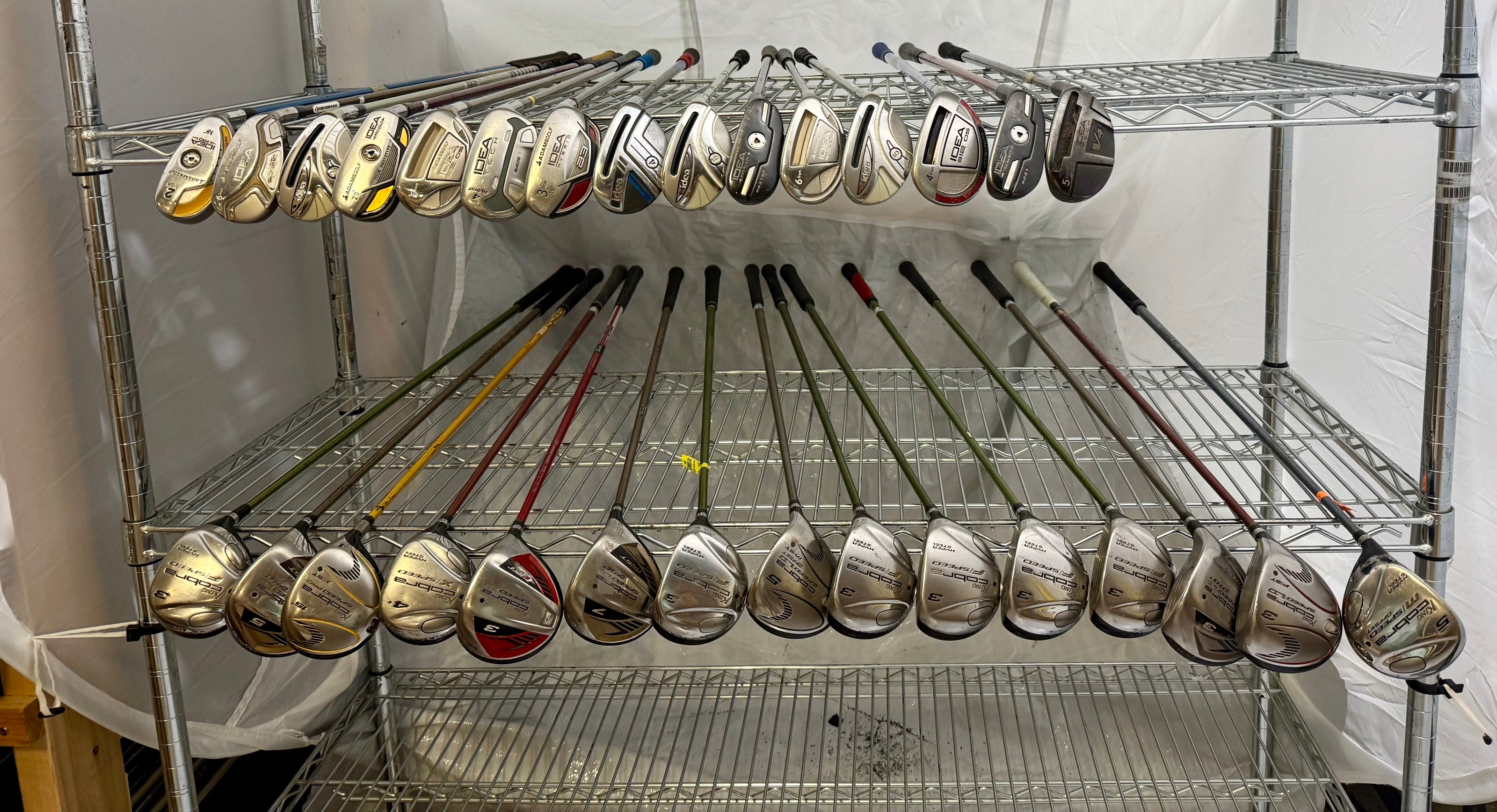 Wholesale Lot of 30 Golf Clubs - Adams Hybrids & Cobra Woods-Next Round