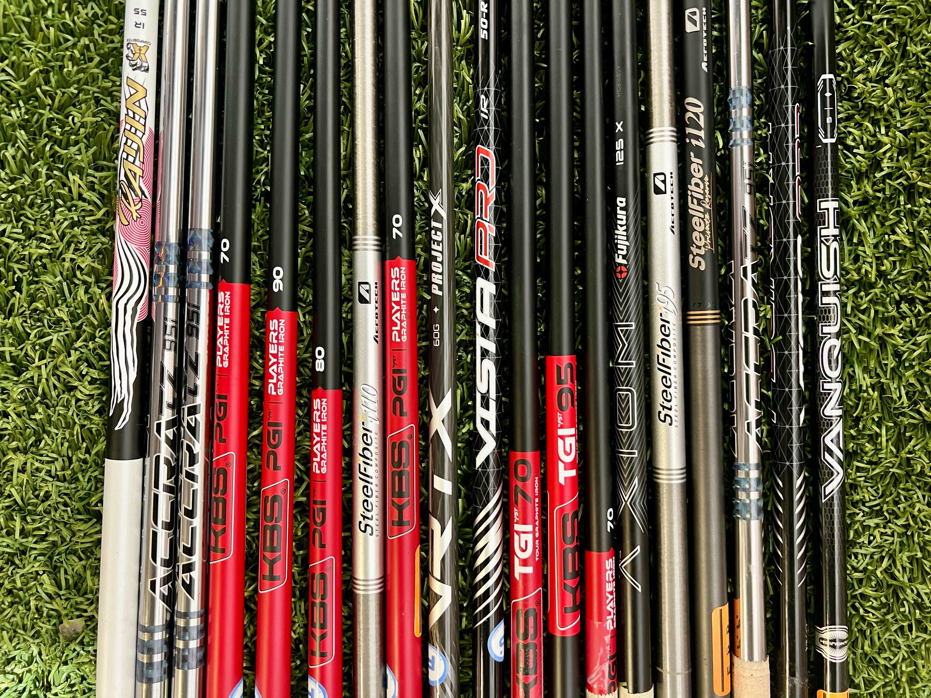Lot of 15 Premium Golf Shafts - Various Lengths, Flexes, and Brands-Next Round