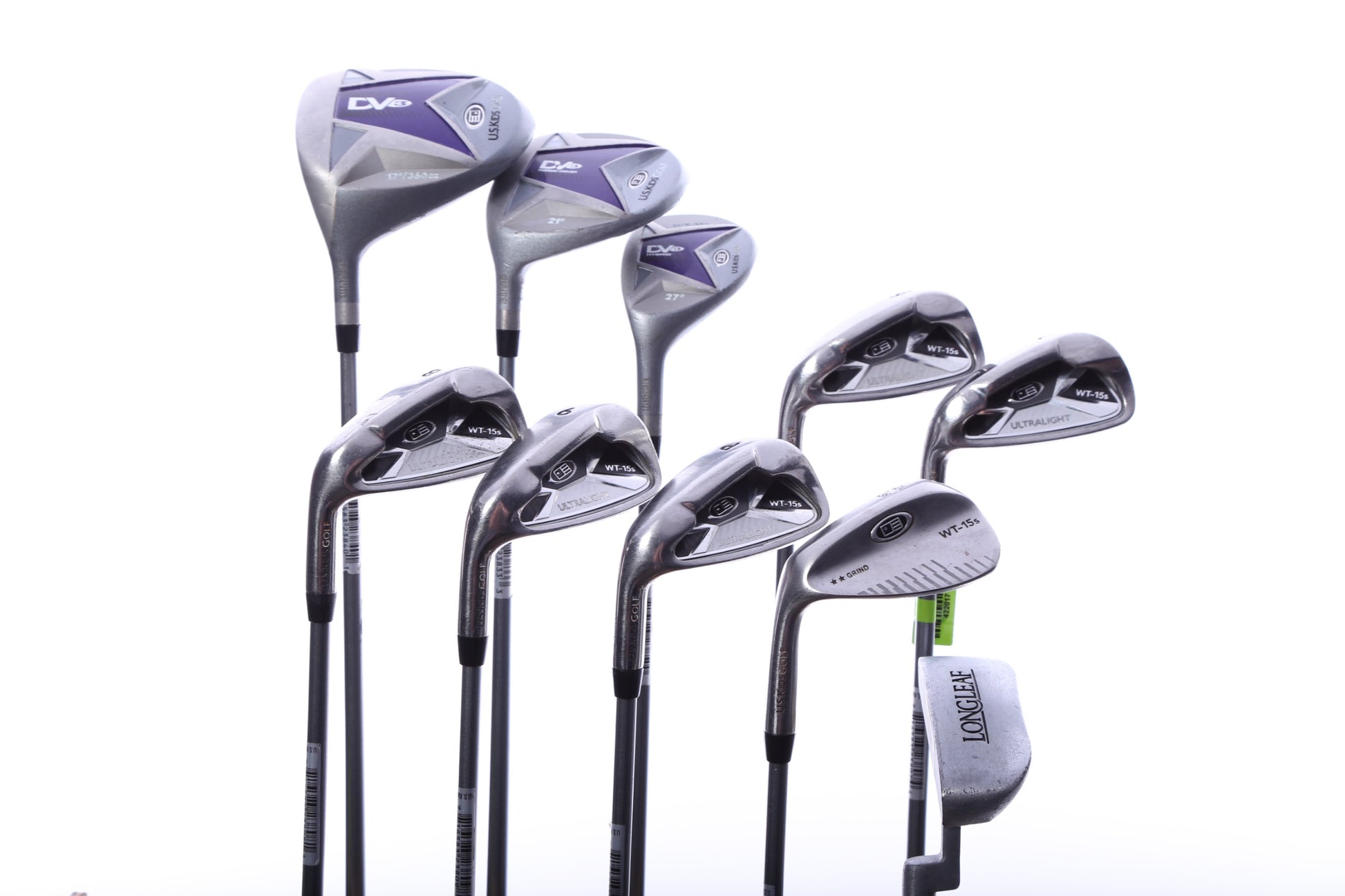 Used Us Kids Golf U/L 54 Grey/Purple Kids Set - Left-Handed - 1W, FW, 4H, 6-PW, 56* Putter - Youth Flex-Next Round