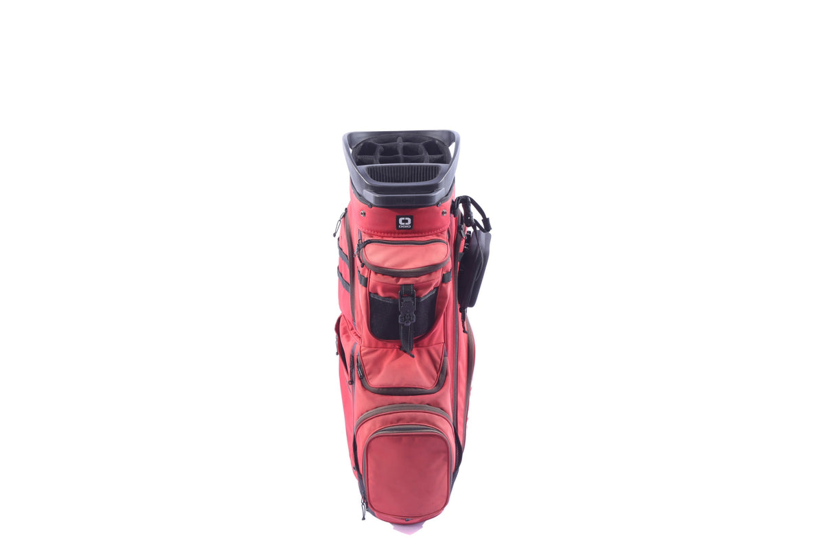 Used Ogio Alpha Convoy 514 Red Cart Bag - 14-Way - 10 Pockets - Rain Cover Included