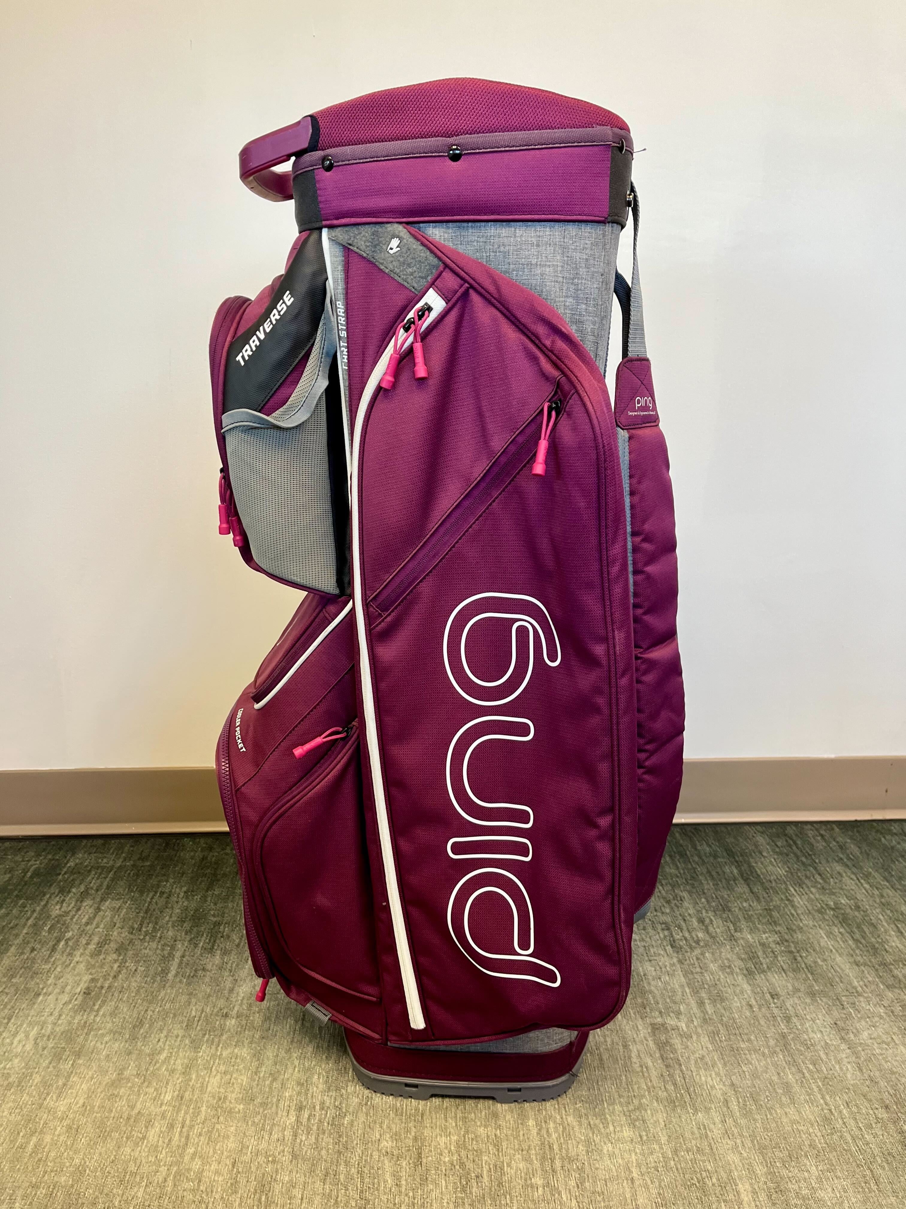Ping Traverse Golf Cart Bag Purple 14 Dividers/9 pockets w/ Strap and Rain Cover-Next Round