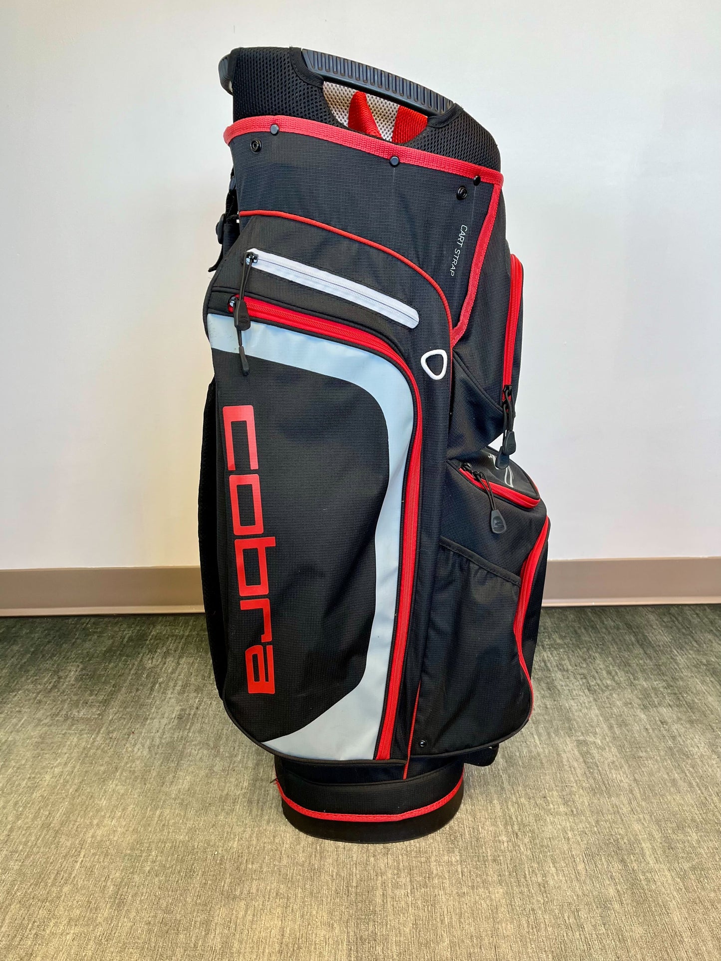 Cobra Cart Bag Red/Black 13 Dividers/7 Pockets with Strap and Rain Cover-Next Round