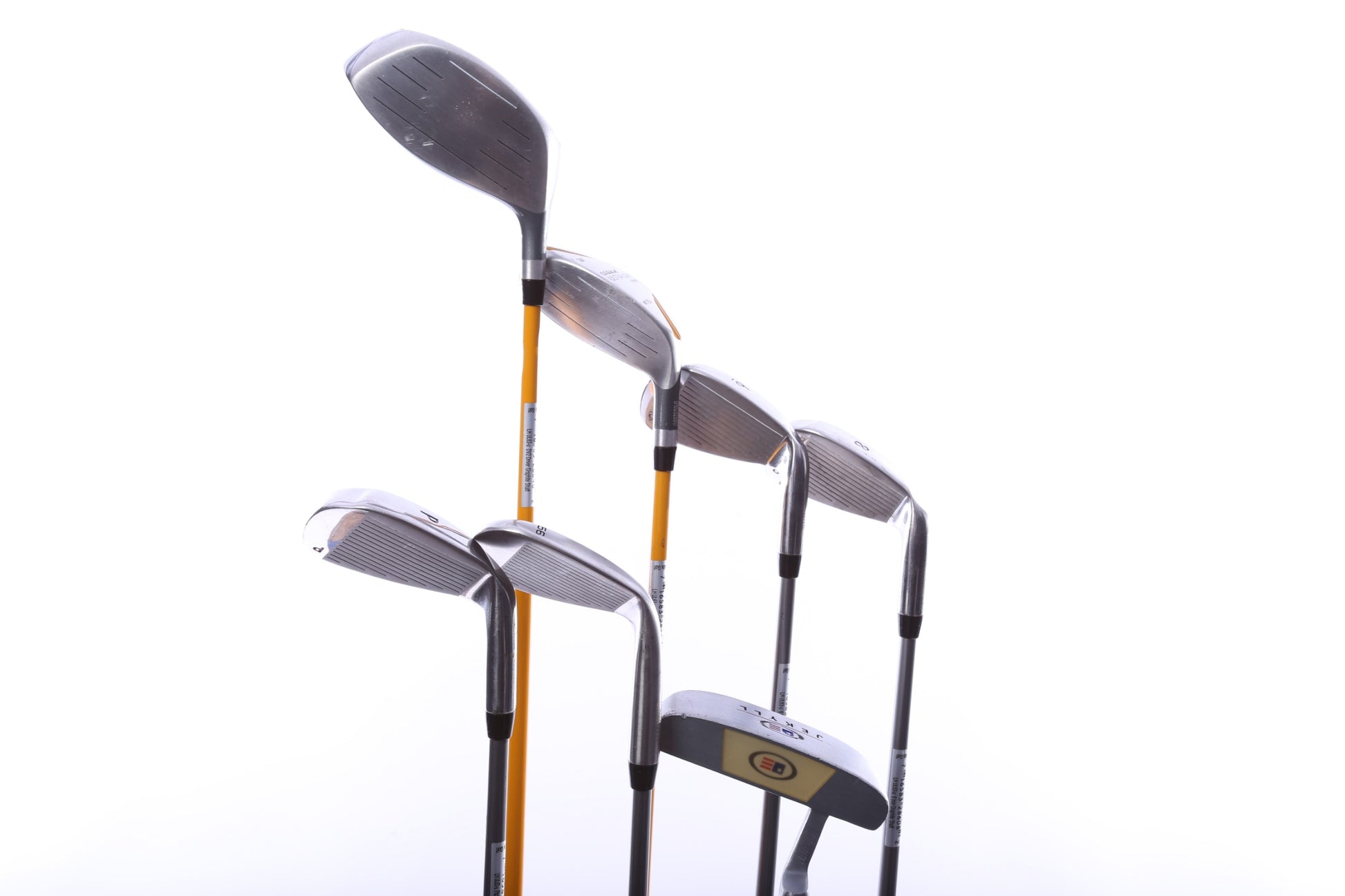 Used Us Kids Golf U/L 63 Grey/Gold Kids Set - Left-Handed - 1W, HY, 6, 8, PW, SW(56*) - Youth Flex-Next Round