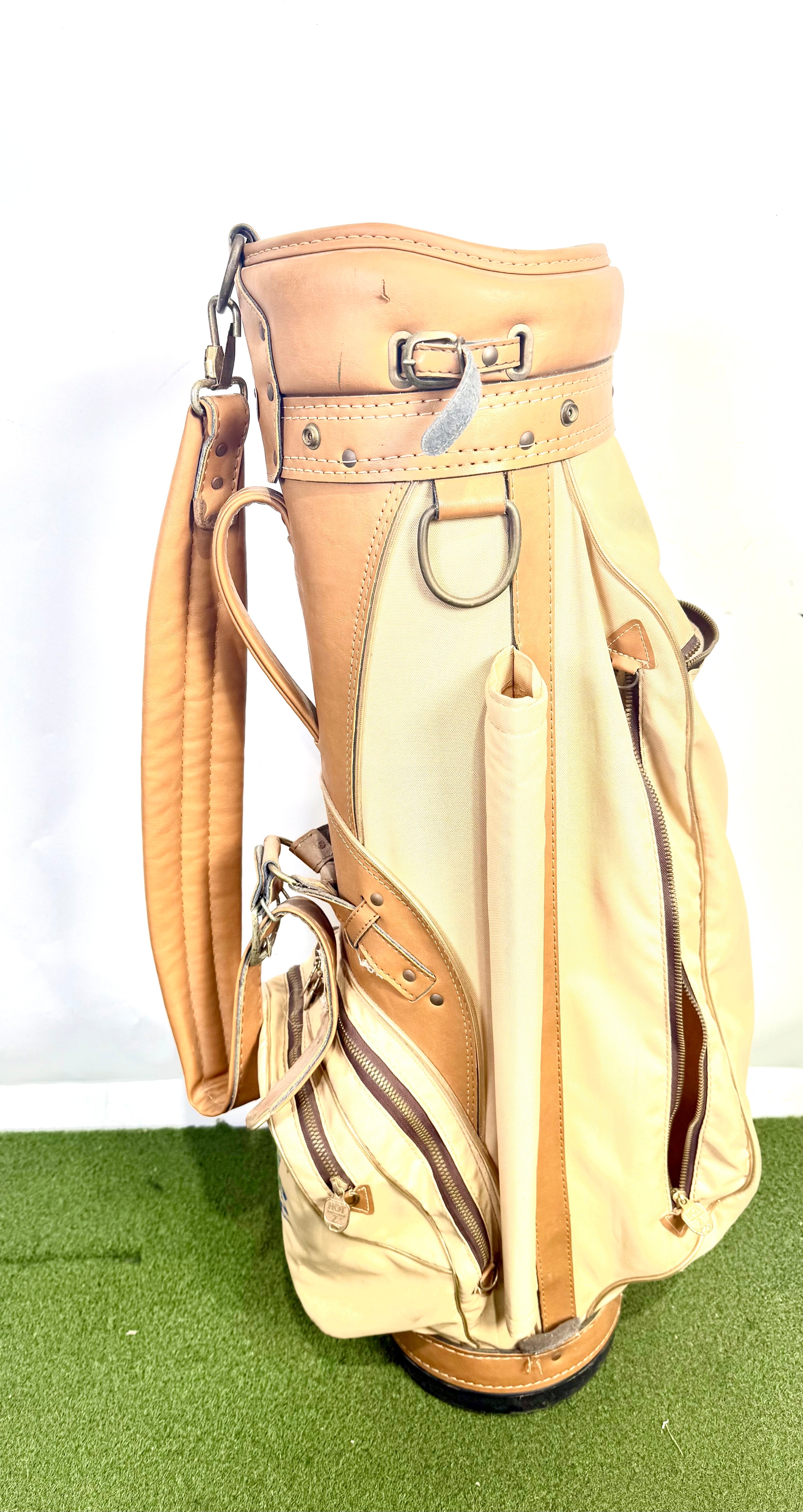 Hot-Z Cart Golf Bag - 6 Dividers 5 Pockets - With Raincover - Cream and Tan-Next Round