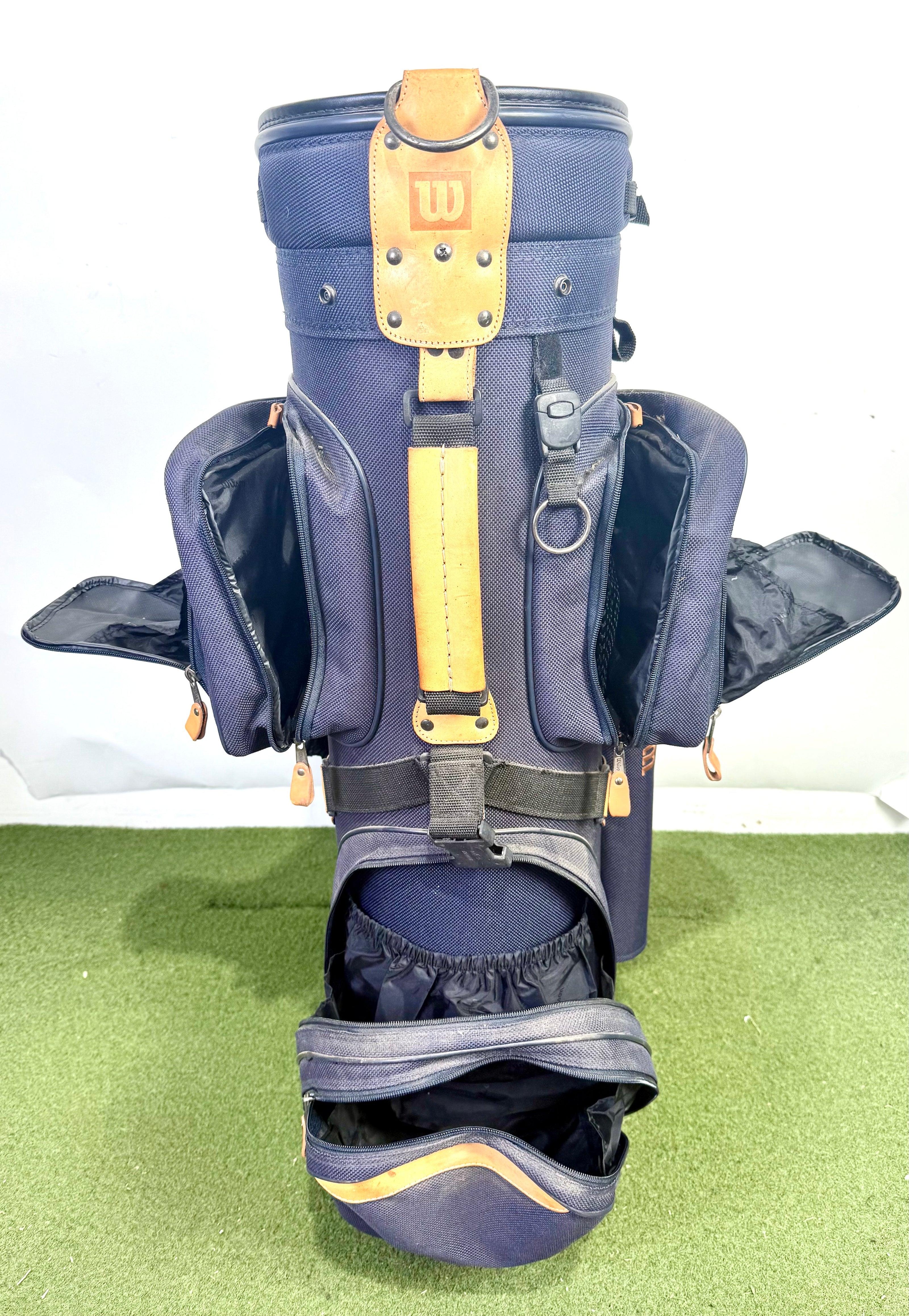 Wilson Cart Golf Bag - 6 Dividers 8 Pockets - With Raincover - Navy Blue and Tan-Next Round